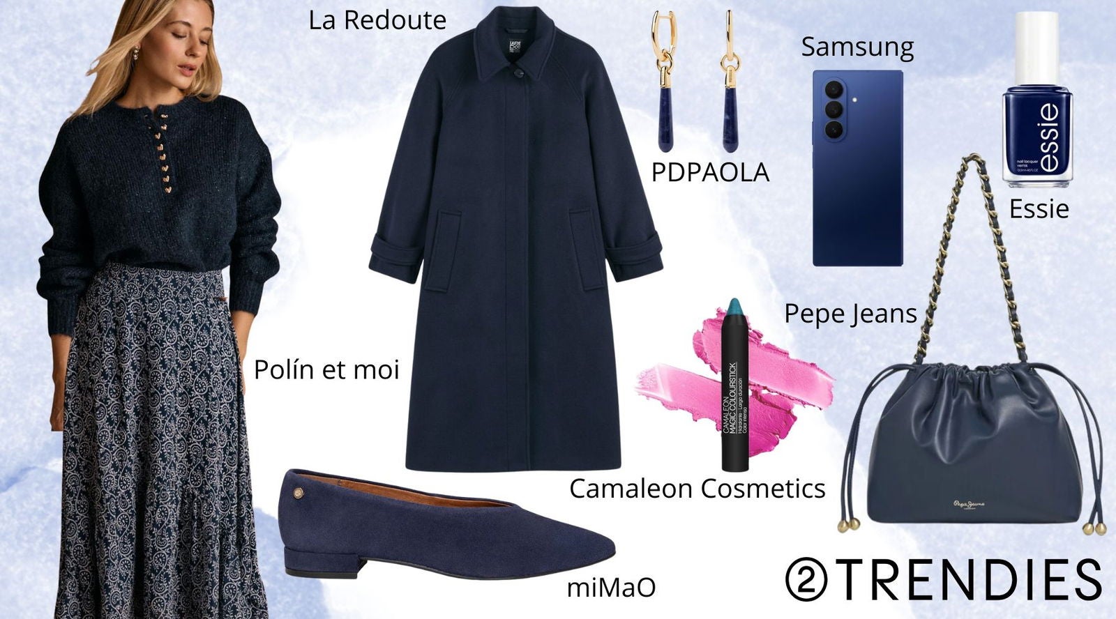 Un azul que transmite confianza: mezcla de básicos elegantes, calzado cómodo y toques beauty discretos.