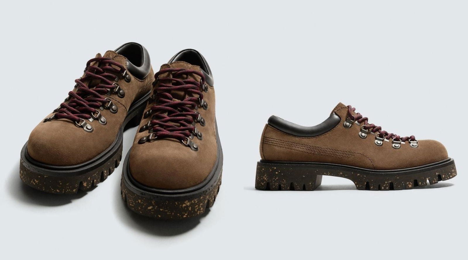 Zapatos de serraje estilo trekking con cordones burdeos (49,95€) | Zara