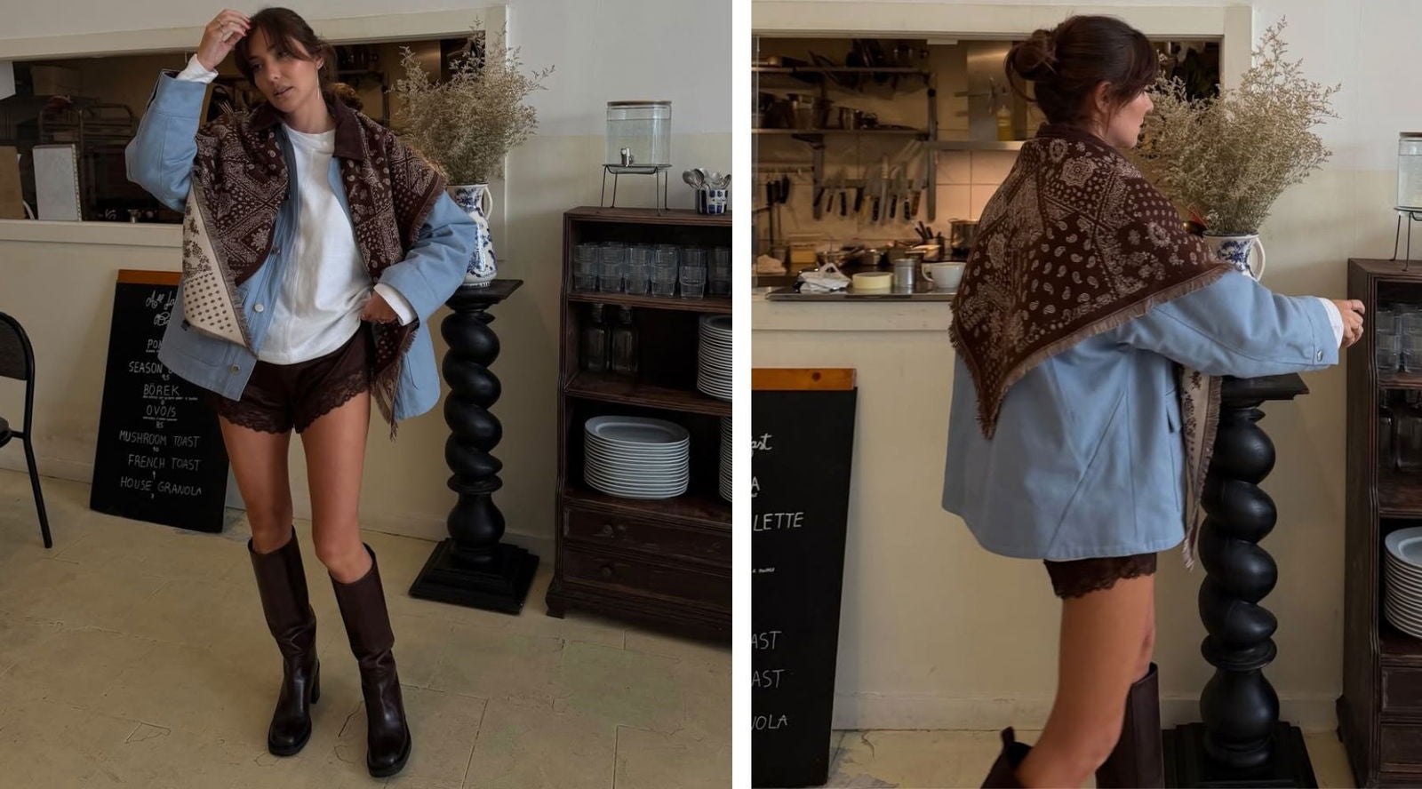 Llevada sin atar, la bandana funciona como una capa más y se superpone a la cazadora con naturalidad | @marianamachado__