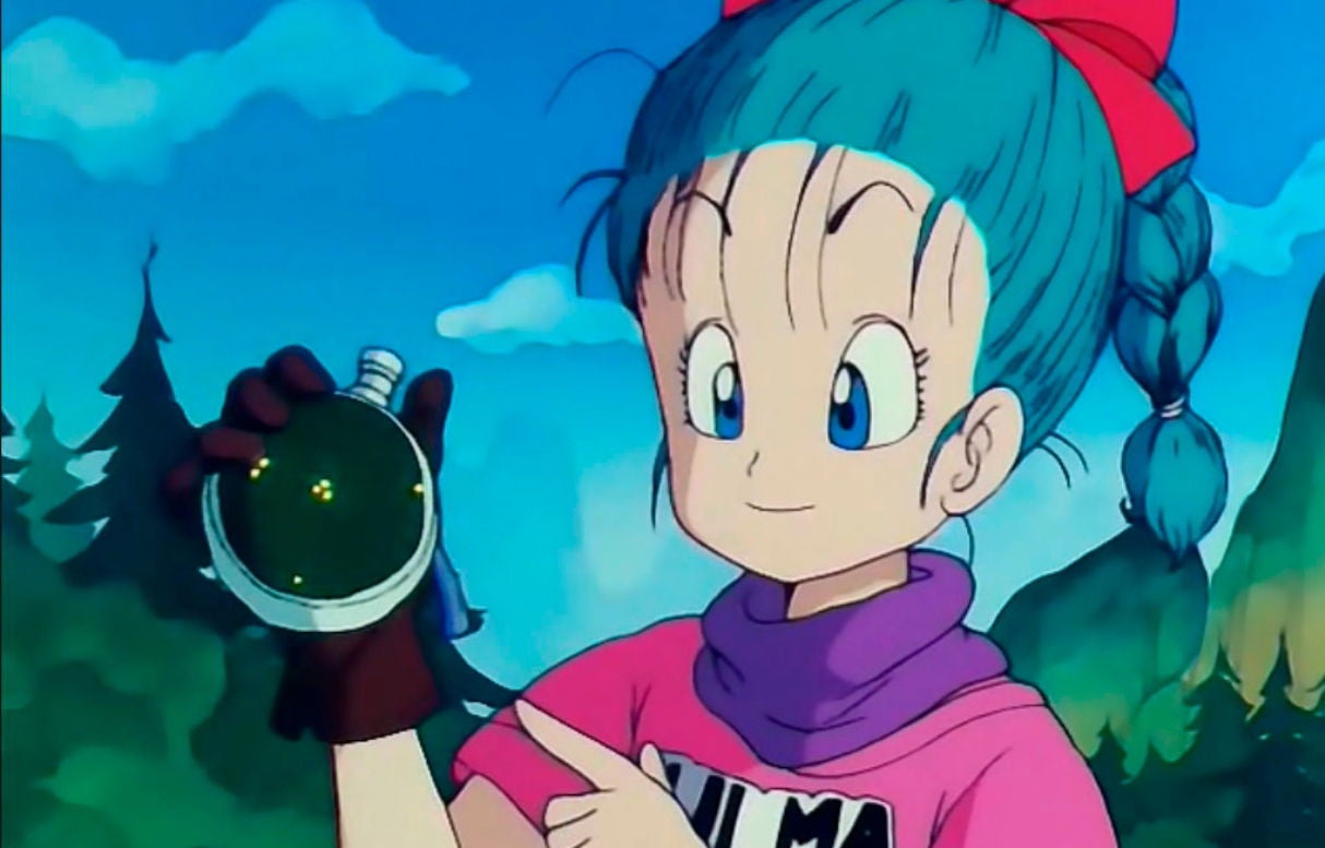 Bulma de Dragon Ball con un sónar para localizar las Dragon Balls
