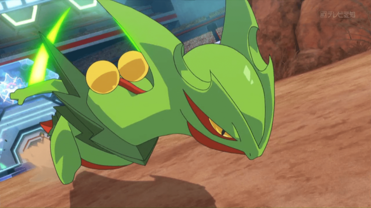 Sceptile con su Mega evolución en el anime de Pokémon