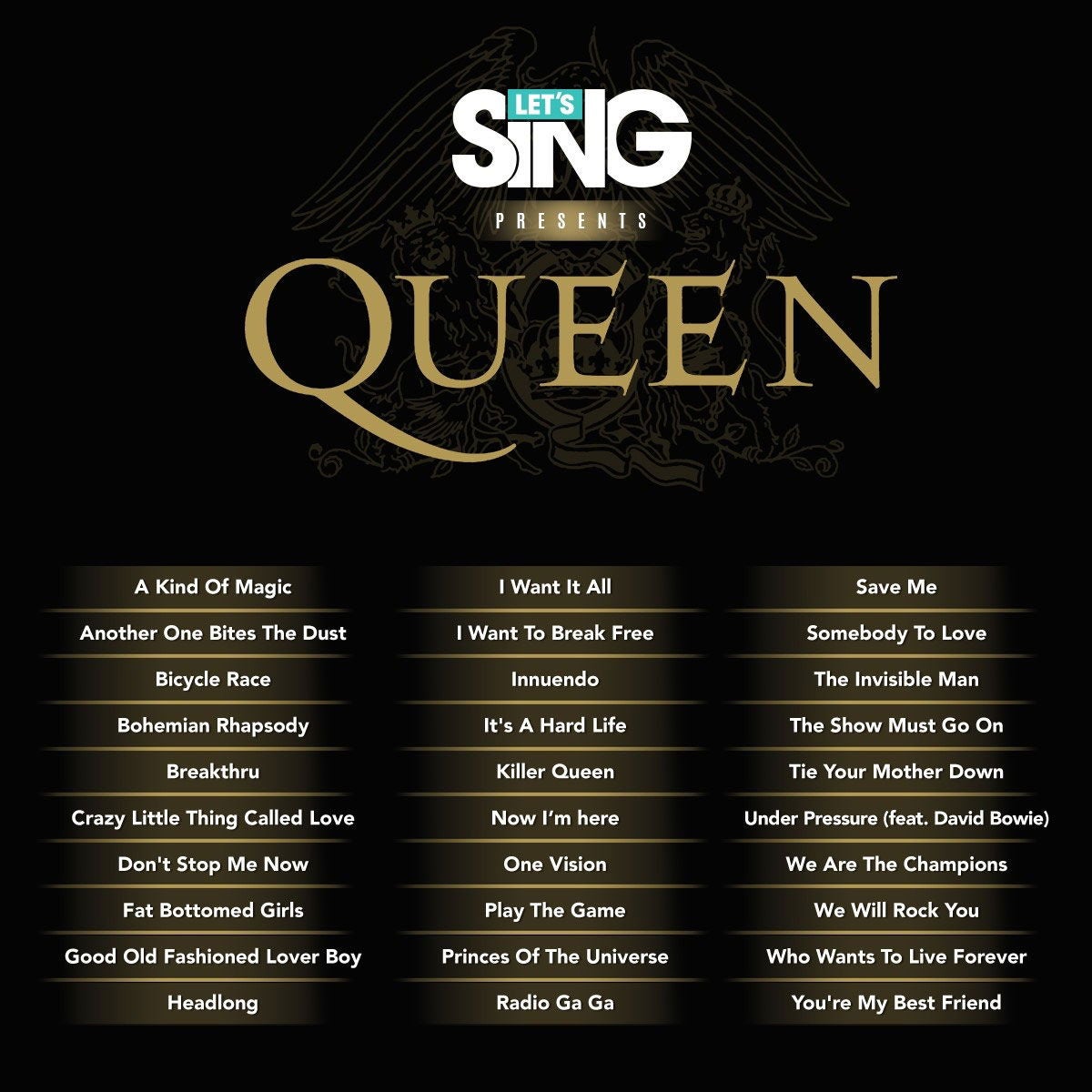Aquí están las 30 canciones incluidas en Let's Sing Presents Queen.