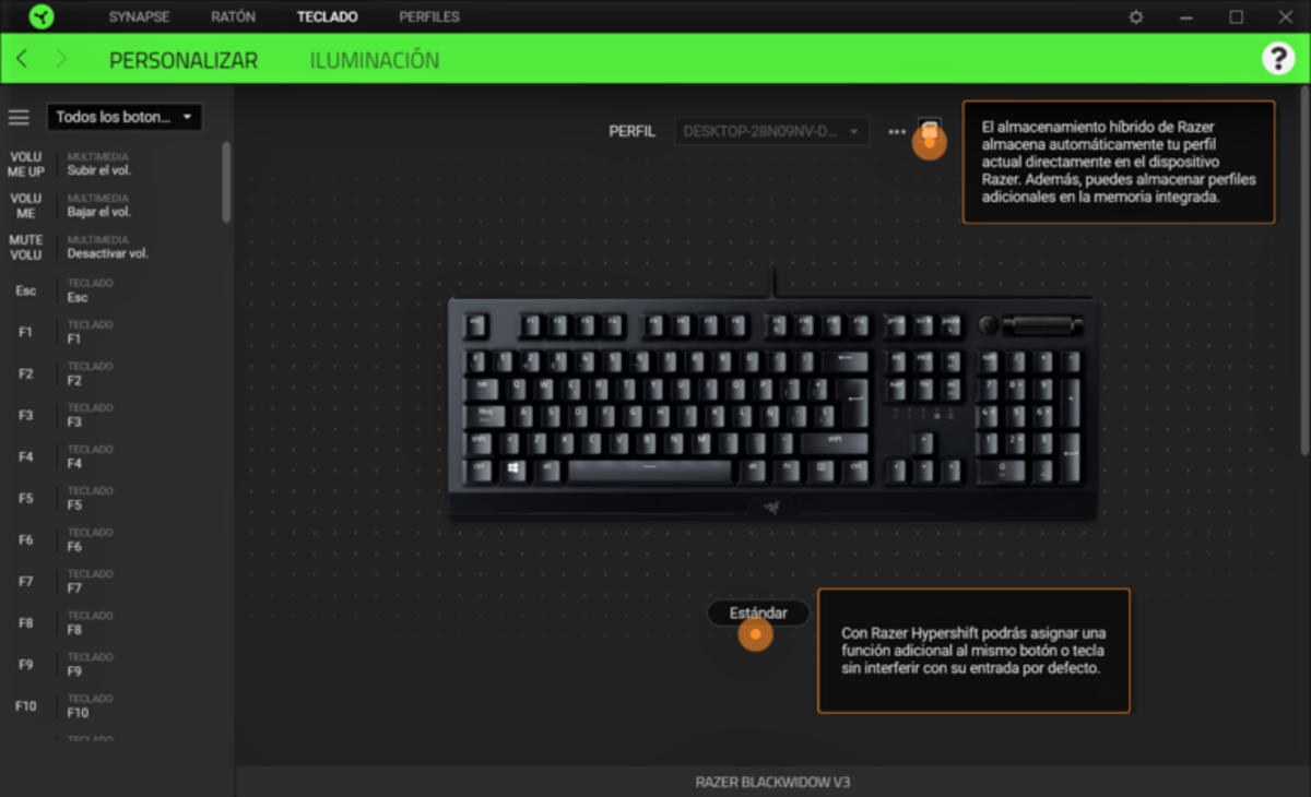 Para personalizar las teclas hay que instalar el programa de Razer