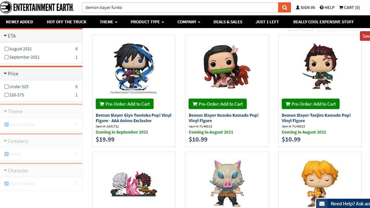 Tienda online para la compra de figuras Funko Pop de Demon Slayer