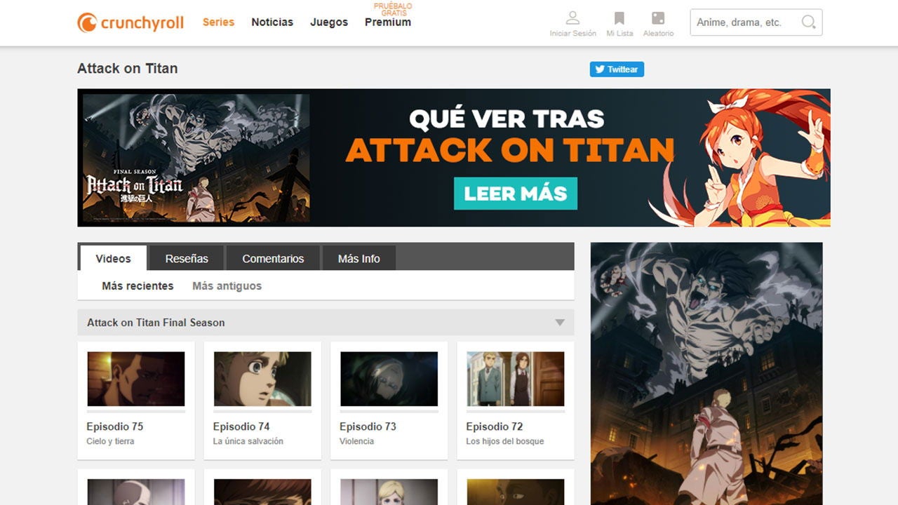 En esta plataforma puedes ver Ataque a los Titanes gratis