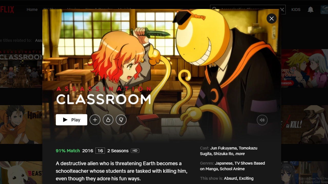 Netflix: opción paga para ver Assassination Classroom en calidad HD