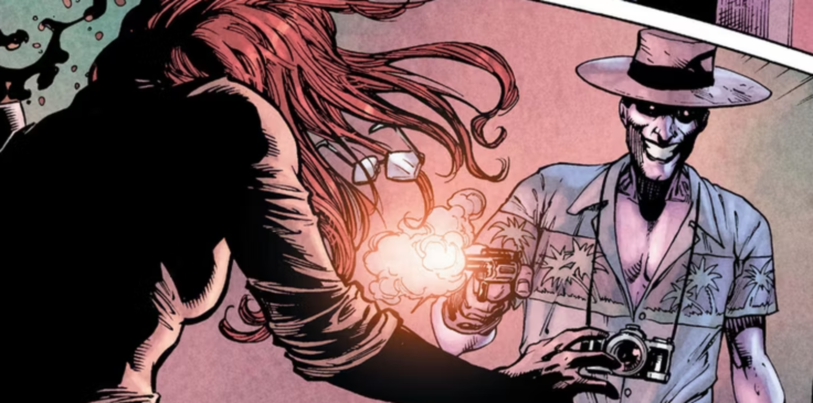 Joker dispara a Barbara Gordon sonriente