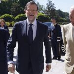Jorge Fernández Díaz, Mariano Rajoy y José Manuel García Margallo, hoy, a su llegada a la la reunión.