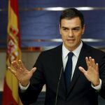 Pedro Sánchez, durante la rueda de prensa en el Congreso, tras su reunión con el Rey.
