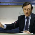 El portavoz parlamentario del PP, Rafael Hernando, en rueda de prensa en el Congreso.