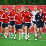 Las jugadoras de España, durante un entrenamiento en Montreal