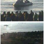 Combo de imágenes extraídas del vídeo facilitado por el Ministerio del Interior, que muestra el acercamiento de inmigrantes el pasado 6 de febrero de 2014 en la frontera con Ceuta