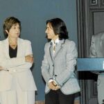 Josefina Cruz Villalón, Rosa Aguilar y José Antonio Griñán, ayer en el Salón de los Espejos del Palacio de San Telmo