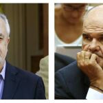 Los ex presidentes de la Junta de Andalucía, José Antonio Griñán (i) y Manuel Chaves (d)