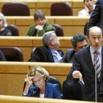 Rubalcaba, durante la sesión de ayer en el Senado en el que se aprobó la condena a la tensión en Marruecos