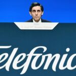El presidente de Telefónica, José María Álvarez-Pallete, durante su intervención, ayer, en la junta general de accionistas de la compañía