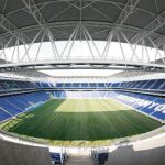 Vista del nuevo estadio del Espanyol, situado entre Cornellà y El Prat, desde uno de los fondos