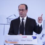 El presidente de la República francesa Françoise Hollande, en una rueda de prensa con el jefe del Gobierno español, Mariano Rajoy, hoy en Málaga.