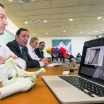 El consejero Antonio María Sáez Aguado durante la presentación de uno de los apartados del Portal de Salud