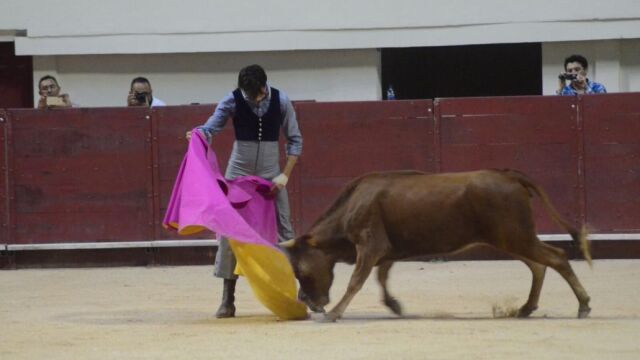 El limeño Roca Rey da una verónica a una de las vacas que tentó ayer en el Coliseo Yucatán de Mérida (México)