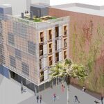 La organización por módulos permite que los edificios puedan construirse en nueve meses. Tienen equipamientos en la planta baja y un jardín en la azotea