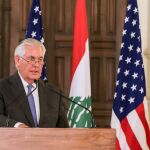 El secretario de Estado estadounidense, Rex Tillerson, en Beirut (Líbano) ayer