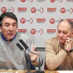 Los secretarios regionales de los sindicatos CC OO y UGT, Ángel Hernández y Faustino Temprano.