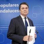 El portavoz del PP en el Parlamento, Carlos Rojas, ayer en la sede regional del partido