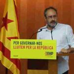 Antonio Baños, durante la comparecencia de los dirigentes de la CUP.