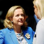 La ministra de Economía española, Nadia Calviño, ayer, en la reunión del Ecofin en Luxemburgo