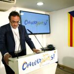 El coordinador general de Convergència, Josep Rull, durante la rueda de prensa ofrecida hoy en la sede de Convergència