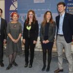 Thomas Leibig, de la OCDE; la periodista y moderadora Rosa María Calaf; la presidenta de las Cortes, Silvia Clemente; Marta Nieto, del Ministerio de Empleo; y Jochen Mueller de la Comisión Europea