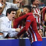 El jugador del Atlético de Madrid, Yannick Carrasco, tras marcar el gol con el que logró el empate en la final de la Champions