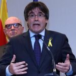 Carles Puigdemont, durante una rueda de prensa en Bruselas