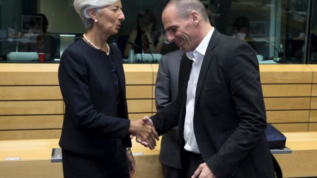 Christine Lagarde junto a Yanis Varoufakis en Bruselas el pasado 25 de junio.