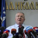El serbio Vojislav Seselj, ante la prensa hoy en Blegrado