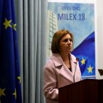 La ministra de Defensa, María Dolores de Cospedal, durante la defensa del proyecto de España