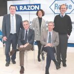 Álvaro Hidalgo (Presidente de la Fundación Weber y profesor de la UCLM), Alfredo Rodríguez Antigüedad (Sociedad Española de Neurología SEN), Ruth Vera (Presidente Sociedad Española de Oncología Médica SEOM), José A. Rodríguez Portal (Sociedad Española de Neumología y Cirugía Torácica Separ) y Jorge Sierra (Presidente de la Sociedad Española de Hematología y Hemoterapia)