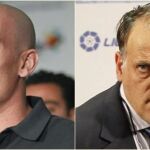 Luis Rubiales, presidente de la Asociación de Futbolistas Españoles (AFE), y Javier Tebas, presidente de la Liga