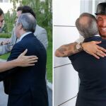Casillas y Ramos abrazan al presidente del Real Madrid, Florentino Pérez.