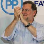 El presidente del Partido Popular, Mariano Rajoy, en un acto electoral hoy.