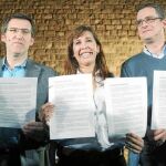 Alberto Núñez Feijóo, Alicia Sánchez-Camacho y Antonio Basagoiti, firmantes del «Compromiso de Barcelona»