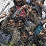 Imagen de archivo de una protesta en el centro de detención de migrantes en Moria