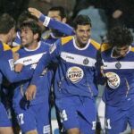Los jugadores del Getafe celebran un gol ante el Mallorca