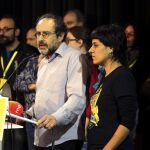 El presidente de la CUP en el Parlament, Antonio Baños, y su portavoz parlamentaria, Anna Gabriel