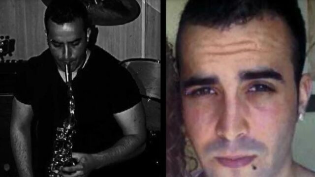 Dos imágenes de Daniel Montaño. Una tocando el saxofón y un primer plano de su rostro