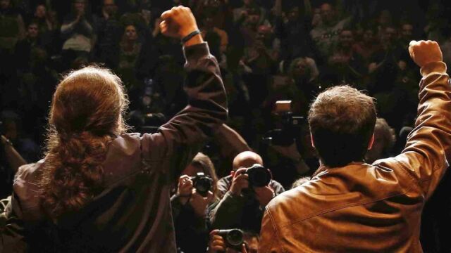 Iglesias y Garzón celebran un encuentro ciudadano tras el preacuerdo electoral alcanzado ayer.