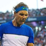 El español Rafael Nadal celebra tras ganar el juego ante el ruso Mikhail Youzhny