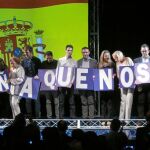 Los principales líderes de Sociedad Civil Catalana en el que acto que la entidad organizó ayer en Barcelona para celebrar el día de la Fiesta Nacional