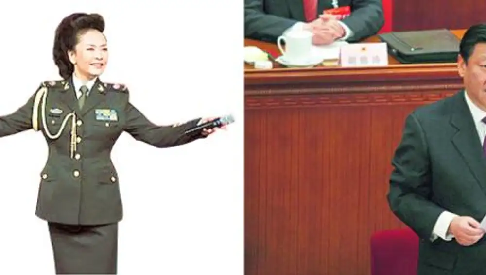 Peng Liyuan es la famosa cantante, además de general, y esposa de Xi Jinping. Xi Jinping, mientras da un discurso